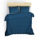 Set housse de couette 260x220cm et 2 taies d'oreiller Caricia Satin de Coton Motif Rayures fines Bleu pétrole