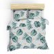 Set de housse de couette 240x220cm et 2 taies d'oreiller Zia Tissu Motif Feuilles Tropicale Vert et Blanc