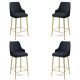 Lot de 4 chaises de bar Nairis Velours Anthracite et Métal Or