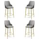 Lot de 4 chaises de bar Nairis Velours Gris et Métal Or
