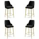 Lot de 4 chaises de bar Nairis Velours Noir et Métal Or