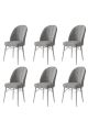 Lot de 6 chaises Veriso Velours Gris et Métal Blanc