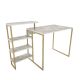 Bureau avec étagère intégré Noal L133cm Métal Or et Bois Effet marbre Blanc