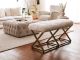 Banc style industriel Lemed L100cm Métal Or et Tissu peluche Blanc