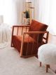 Fauteuil à bascule rembourré Abdon Velours côtelé Rouge brique et Bois foncé
