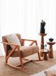 Fauteuil à bascule rembourré Auro Velours côtelé Camel et Bois naturel