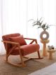 Fauteuil à bascule rembourré Auro Velours côtelé Rouge brique et Bois naturel