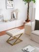 Tabouret assise capitonné Ulad Métal Or et Tissu bouclette Blanc crème