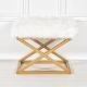 Tabouret style industriel Lemed Métal Or et Tissu peluche Blanc