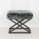 Tabouret style industriel Lemed Métal Noir et Tissu peluche Gris