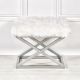 Tabouret style industriel Lemed Métal Argent et Tissu peluche Blanc