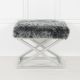 Tabouret style industriel Lemed Métal Argent et Tissu peluche Gris
