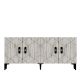 Buffet bas design 4 portes battantes Flero L1450cm Blanc et Effet marbre blanc
