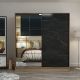 Dressing Bois clair Carina L220xH210cm avec 2 portes coulissantes Miroir à gauche et Effet marbre Noir