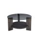 Table basse ronde Wilds D75cm Bois massif Gris foncé et Verre fumé Gris foncé