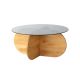 Table basse design Venas D75cm Pin massif Chêne clair et Verre trompé Ombre Gris