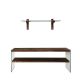 Meuble TV 2 tablettes avec étagère murale Doris L120cm Bois massif foncé et Verre trempé Transparent
