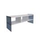 Meuble TV 3 étagères Doris L120xH35cm Bois Blanc et Verre trompé Fumé Noir