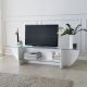 Meuble TV Sunac L158cm Verre Transparent et Bois Blanc