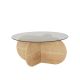Table basse design Venas D75cm Bois Chêne clair et Verre trompé fumé Gris