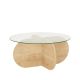 Table basse design Venas D75cm Bois Chêne clair et Verre trompé Transparent