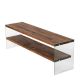 Meuble TV minimaliste Wako L140cm Verre Transparent et Bois massif foncé