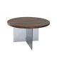 Table basse ronde Saky D70cm Bois foncé et Verre fumée Gris foncé