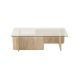 Table basse design Kindy D105cm Verre Transparent et Effet travertin Beige
