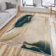 Tapis d'intérieur Michela 120x180cm Velours Beige Motif Plume Or et Feuille Vert