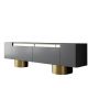 Meuble Tv design 2 portes basculantes Merna L180cm Bois Anthracite et Métal Or