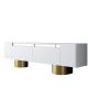 Meuble Tv design 2 portes basculantes Merna L180cm Bois Blanc et Métal Or