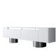 Meuble Tv design 2 portes basculantes Merna L180cm Bois Blanc et Métal Argent