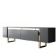 Meuble Tv design 2 portes basculantes Merany L180cm Bois Anthracite et Métal Or