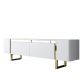 Meuble Tv design 2 portes basculantes Merany L180cm Bois Blanc et Métal Or