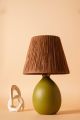 Lampe à poser moderne Evalia D24cm Raphia Marron et Céramique Vert olive
