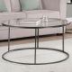 Table basse ronde Kadia D80cm Métal Noir et Verre Transparent