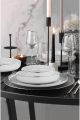 Service de table minimaliste 18 pièces Ameli 100% Porcelaine Blanc avec liseré Argent