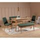 Set table extensible, 2 chaises, banc et banquette Malva Bois clair et Tissu Vert
