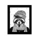 Tableau décoratif à cadre Noir Zamod 23,5x28,5cm Portait Racoone Noir et Blanc
