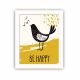 Tableau décoratif à cadre Blanc Doncu 23,5x28,5cm Oiseau 'BE HAPPY' Noir et Jaune