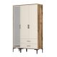 Armoire porte avec miroir et 2 tiroirs style industriel Akoy L120cm Bois foncé et Blanc crème