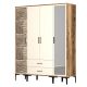 Armoire porte Motif Géométrique et miroir avec 2 tiroirs style industriel Akay L160cm Bois foncé et Blanc crème