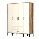 Armoire 4 portes et 2 tiroirs style industriel Akoy L160cm Bois foncé et Blanc crème