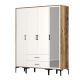 Armoire porte avec miroir et 2 tiroirs style industriel Akoy L160cm Bois foncé et Blanc
