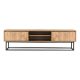 Meuble TV style industriel Solido L140cm Bois foncé et Métal Noir