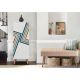 Meuble à chaussures à chaussures 1 porte Motif Géométrique Bahja avec Banquette Tissu Saumon et Bois Naturel