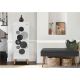 Meuble à chaussures 1 porte Motif Boho Noir et Gris Bahja avec Banquette Tissu Anthracite et Bois Naturel