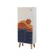 Meuble à chaussures 1 porte Motif Boho Bleu et Orange Bahja avec Banquette Tissu Bleu foncé et Bois Naturel