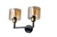 Applique murale 2 ampoules support en L Thornhead Verre Ambré et Métal Noir et Or
