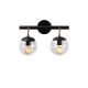 Applique murale barre 2 lampes sphériques Hankala 41cm Verre Transparent et Métal Noir